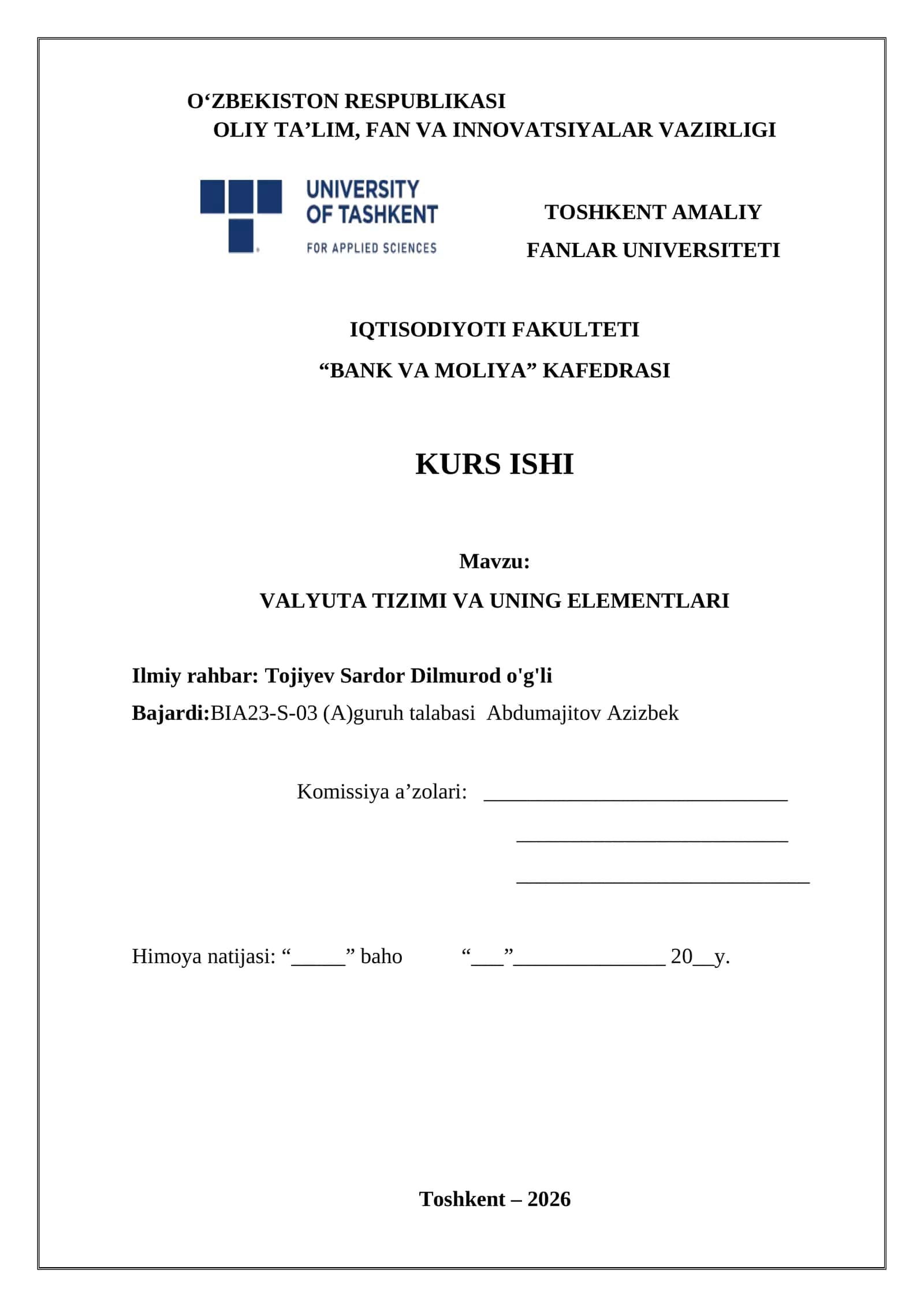 VALYUTA TIZIMI VA UNING ELEMENTLARI 1