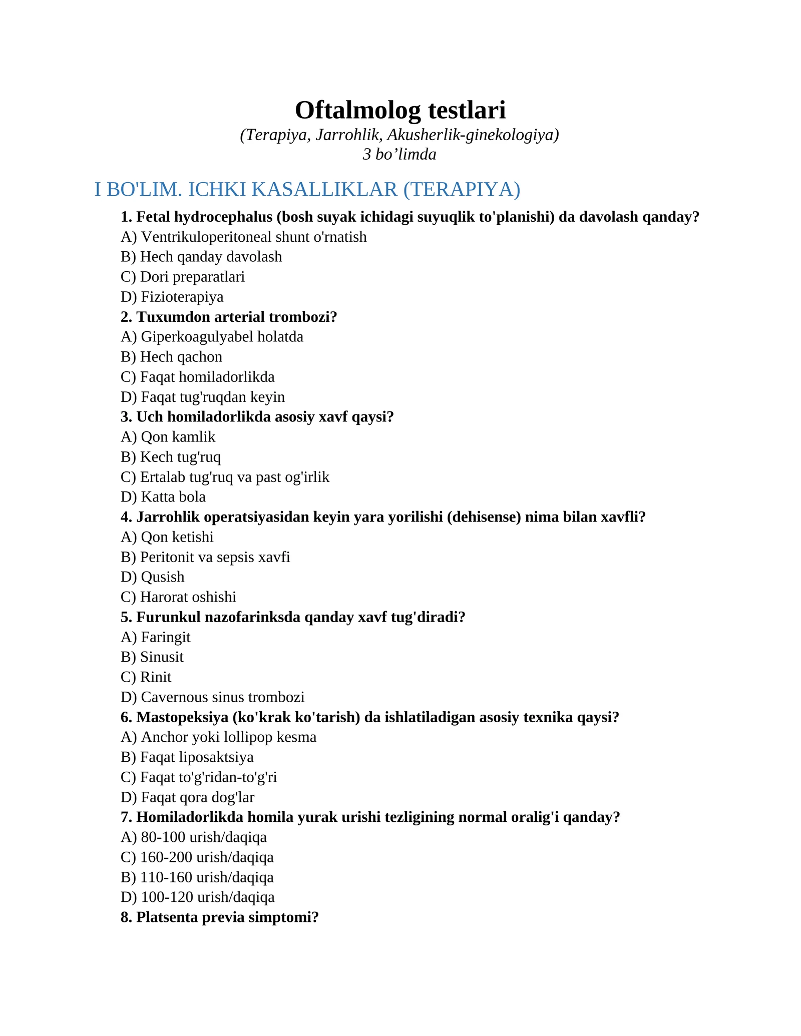 Oftalmolog testlari 1