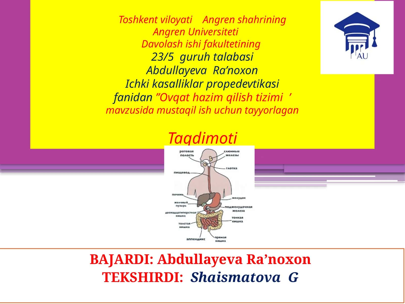 Taqdimoti "Ovqat hazim qilish tizimi" 1