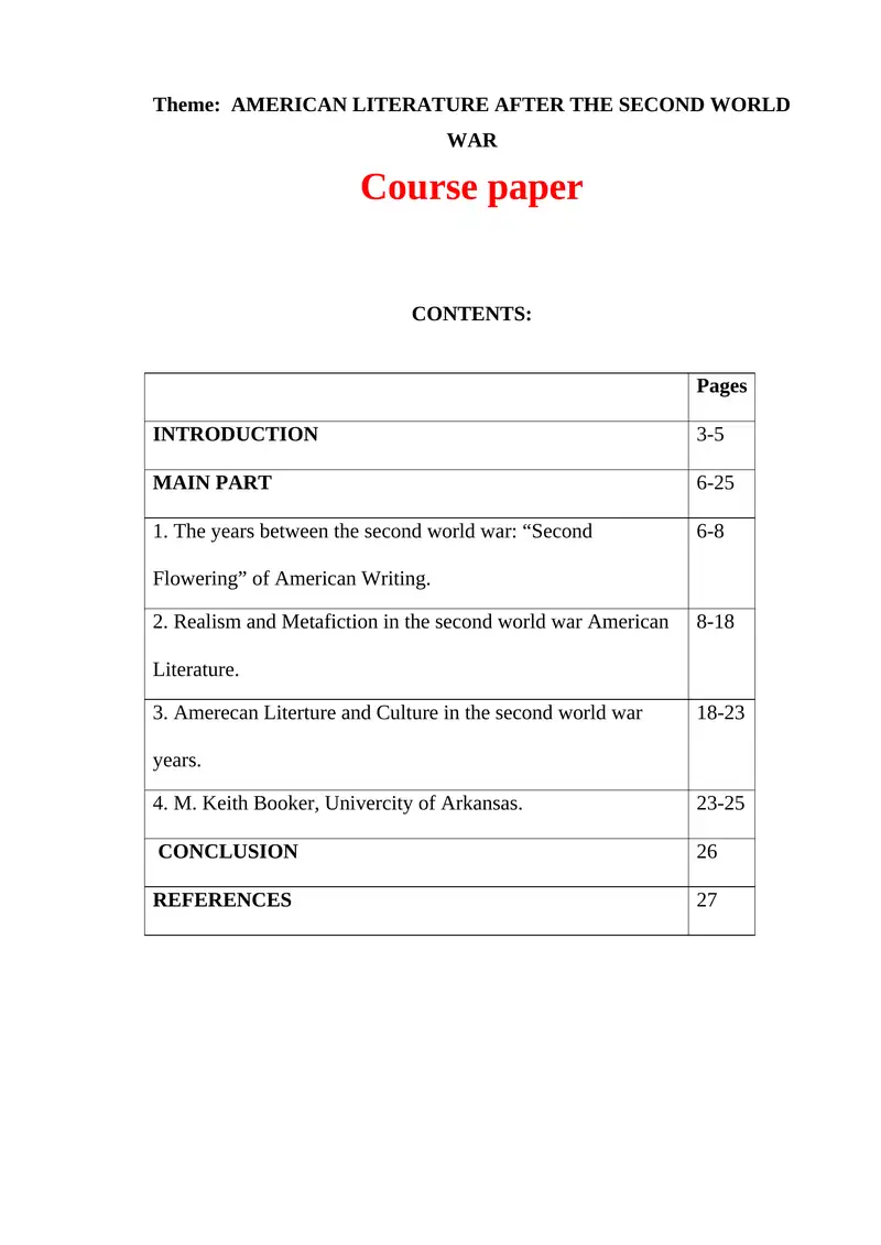 AMERICAN LITERATURE AFTER THE SECOND WORLD WAR 1