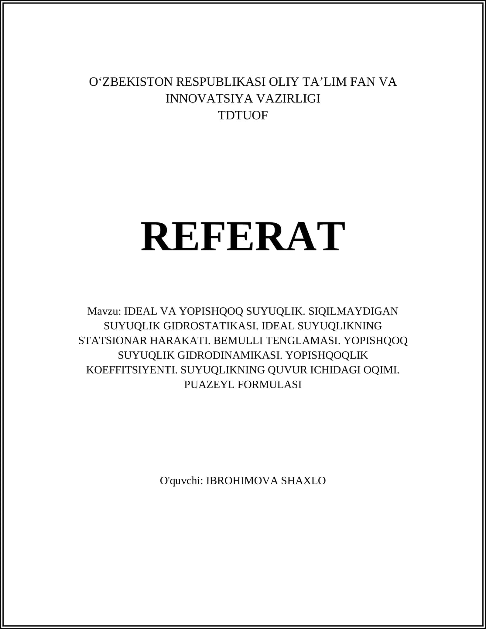 Ideal va yopishqoq suyuqlik tushunchasi 1