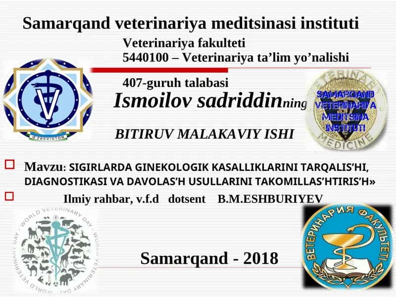 SIGIRLARDA GINEKOLOGIK KASALLIKLARINI TARQALIS’HI, DIAGNOSTIKASI VA DAVOLAS’H USULLARINI TAKOMILLAS’HTIRIS’H 1