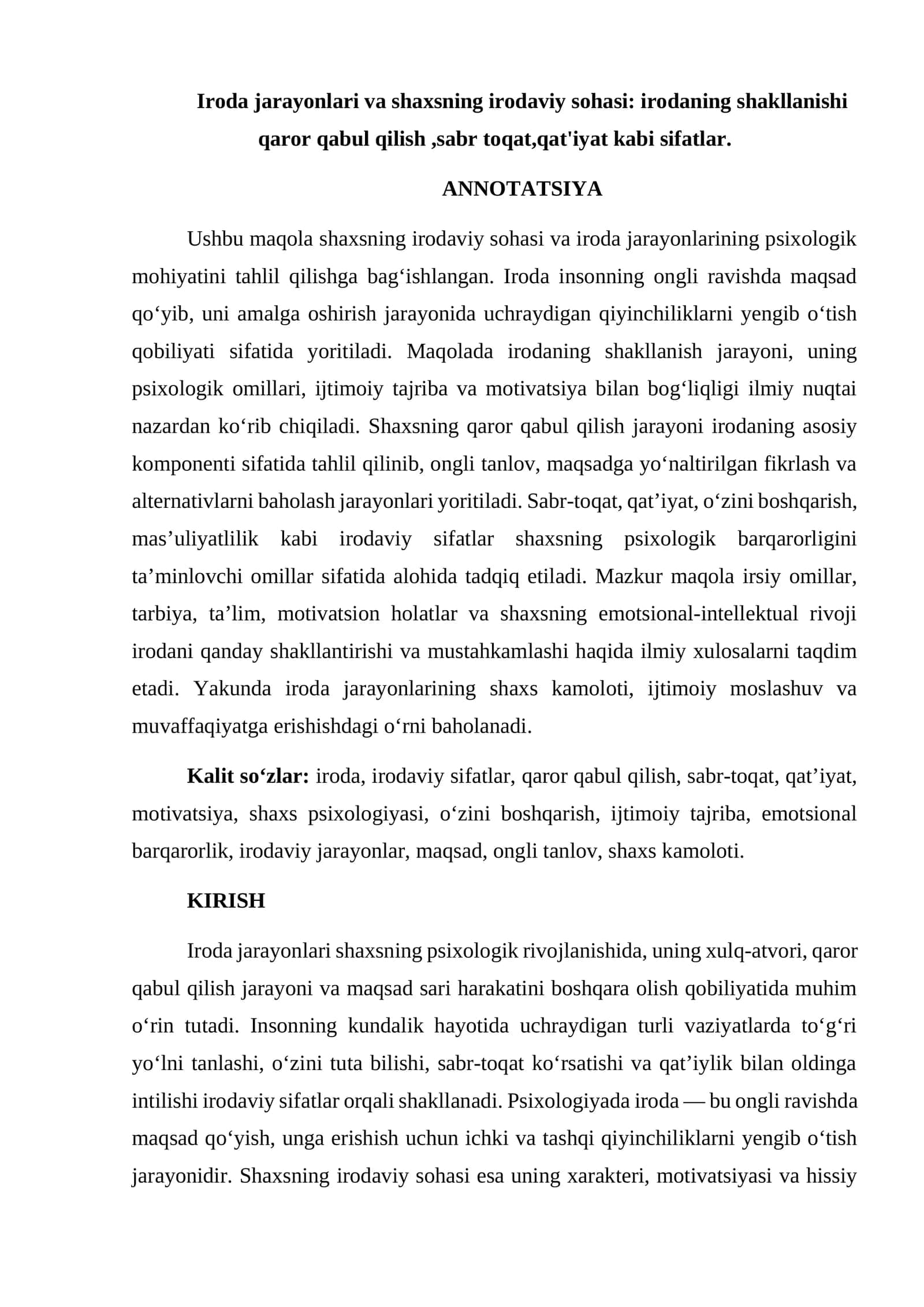 Iroda jarayonlari va shaxsning irodaviy sohasi 1