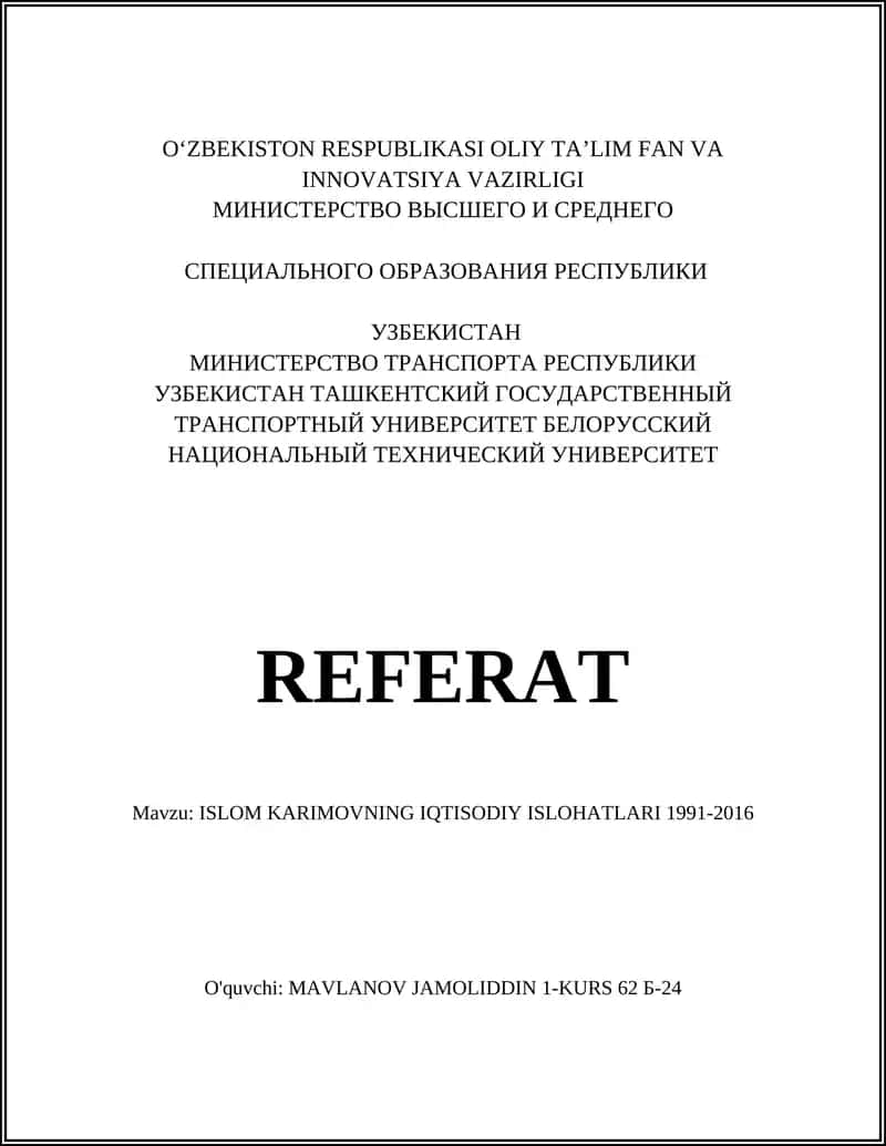 ISLOM KARIMOVNING IQTISODIY ISLOHATLARI 1991-2016 1