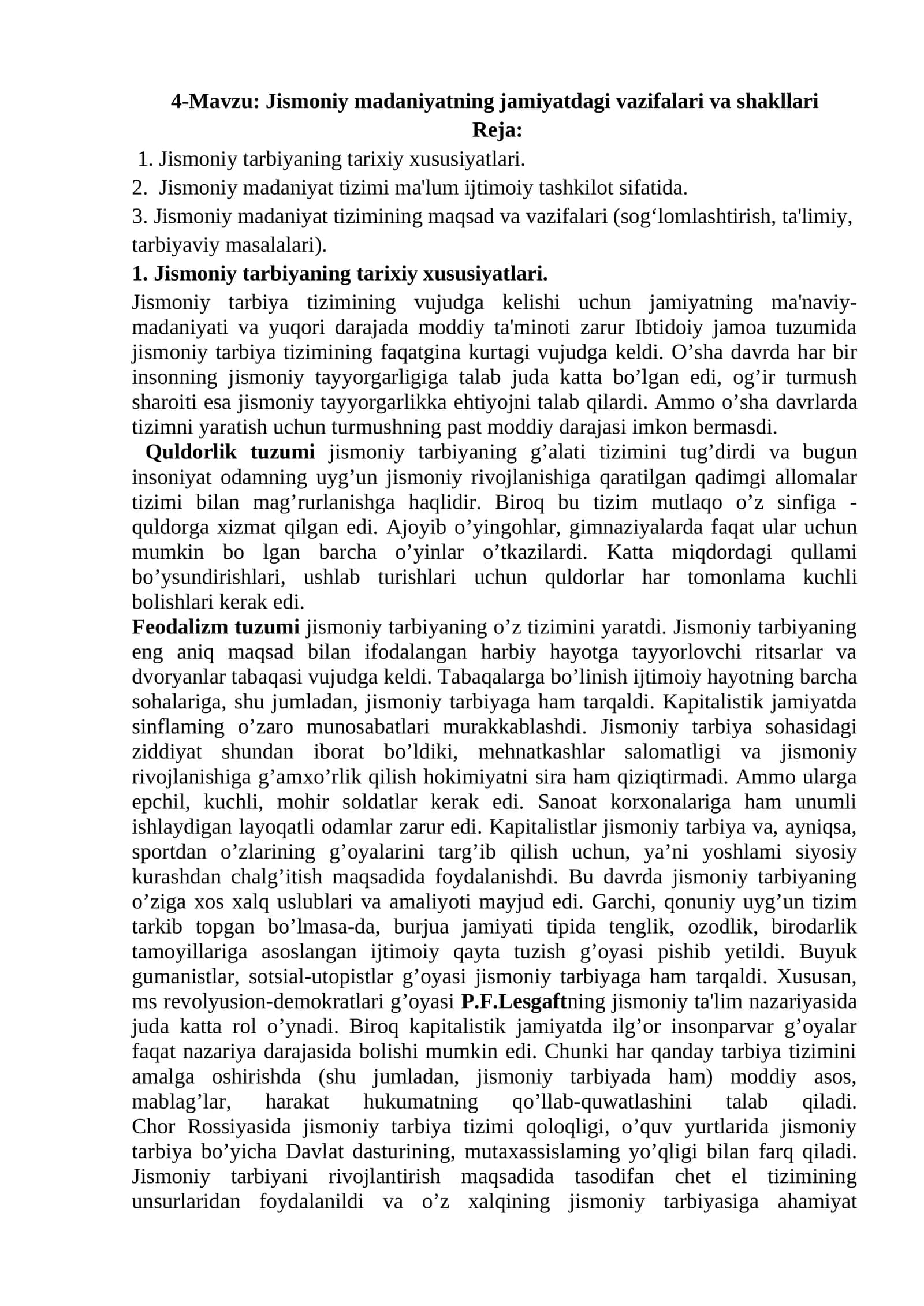 Jismoniy madaniyatning jamiyatdagi vazifalari va shakllari 1