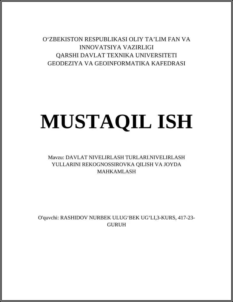 Davlat Nivelirlash Turlari 1