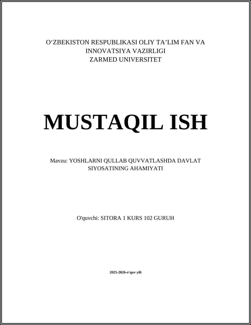 YOSHLARNI QULLAB QUVVATLASHDA DAVLAT SIYOSATINING AHAMIYATI 1
