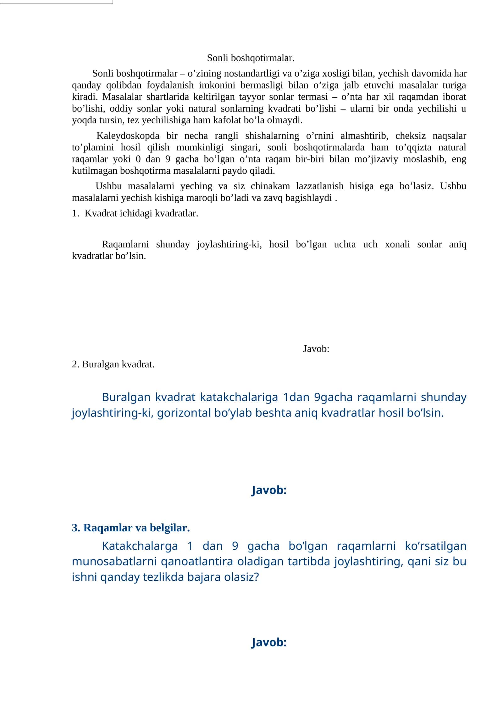 Sonli boshqotirmalar 1