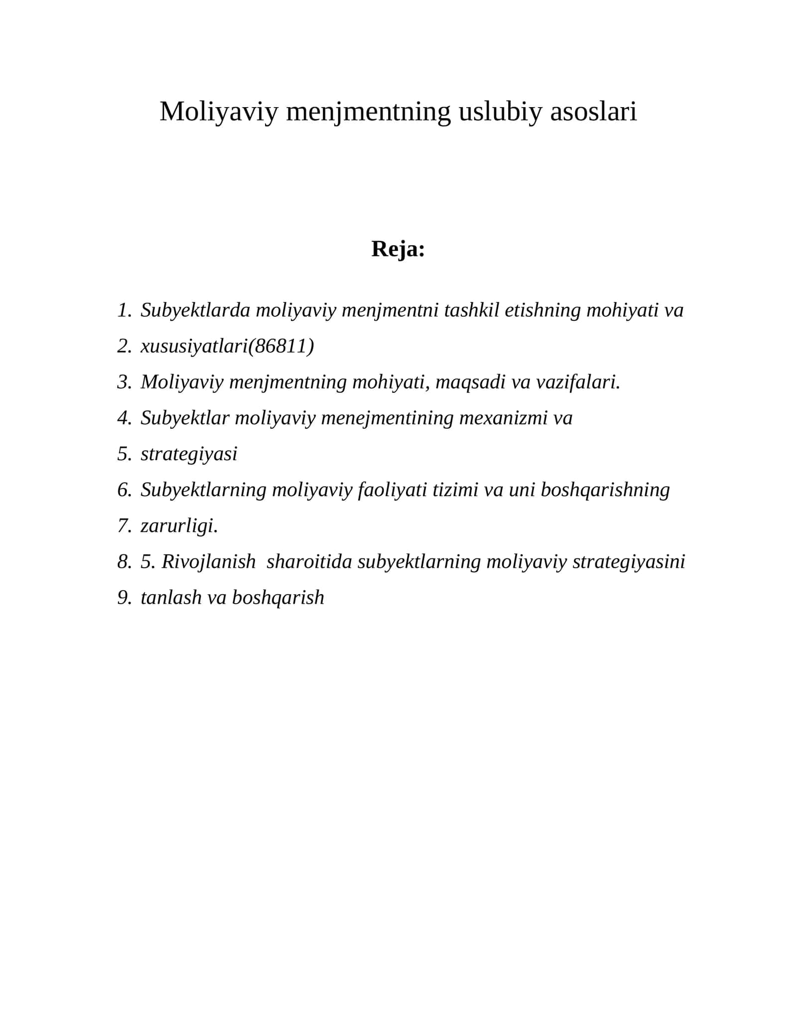 Moliyaviy menjmentning uslubiy asoslari 1
