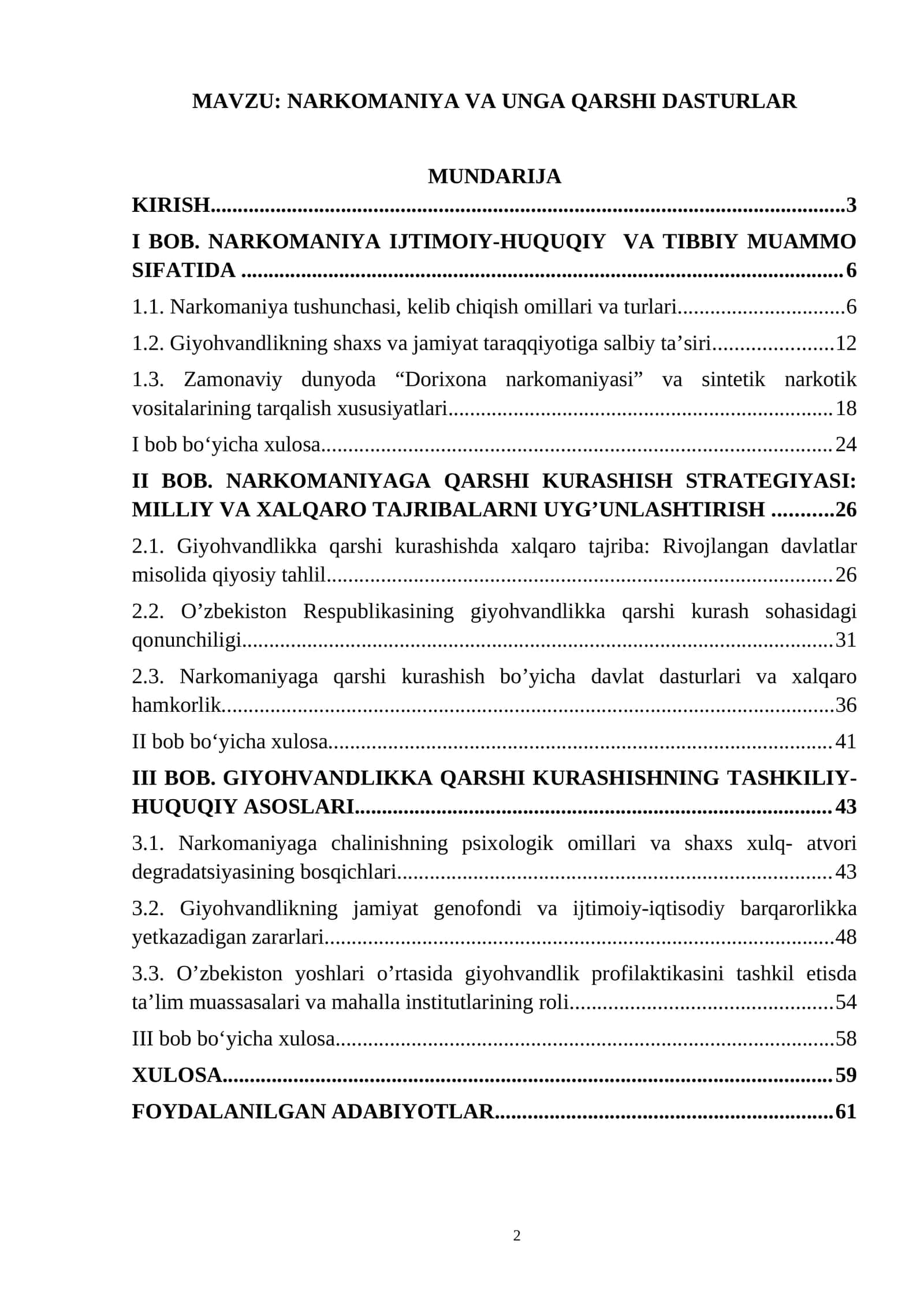 NARKOMANIYA VA UNGA QARSHI DASTURLAR 1