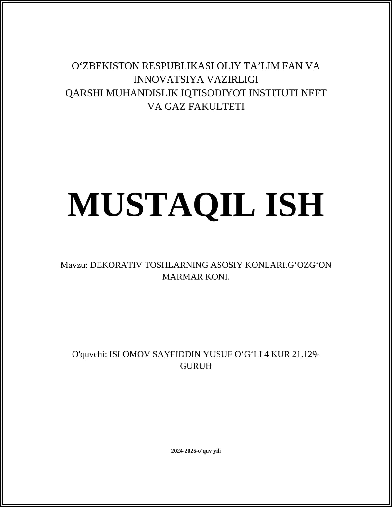 DEKORATIV TOSHLARNING ASOSIY KONLARI.GʻOZGʻON MARMAR KONI 1