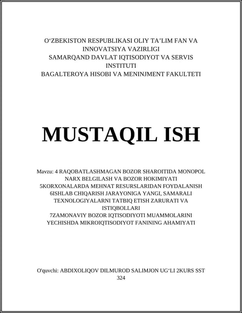 MONOPOL NARX BELGILASH VA BOZOR HOKIMIYATI 1