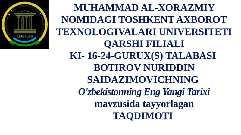 O'zbekistonning Eng Yangi Tarixi 1