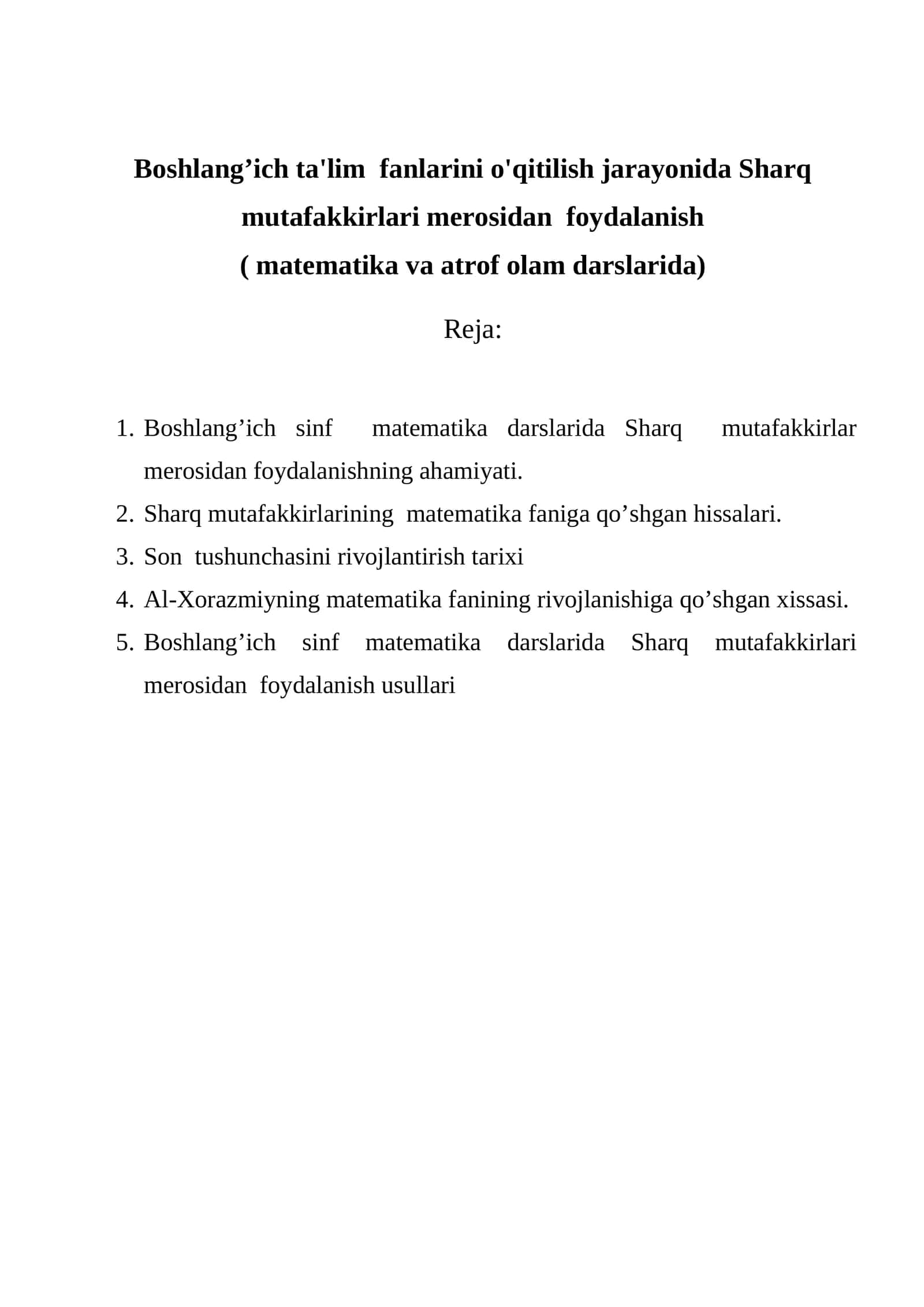 Sharq mutafakkirlari merosidan matematika va atrof olam darslarida 1