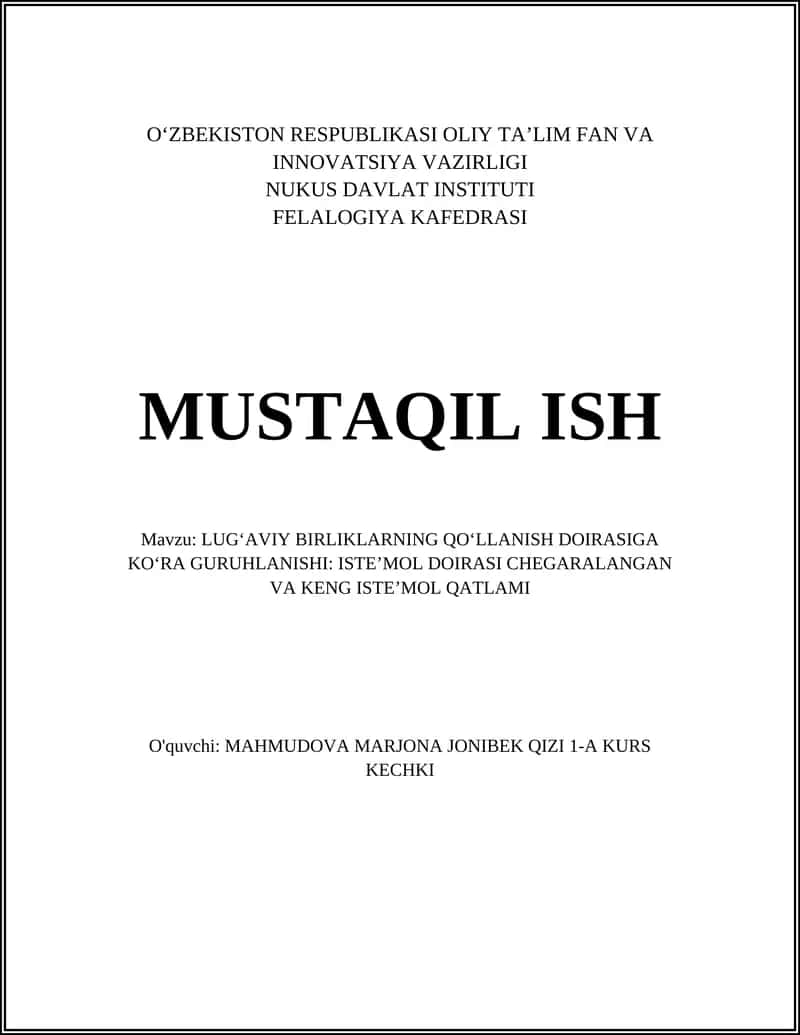 LUGʻAVIY BIRLIKLARNING QOʻLLANISH DOIRASIGA KOʻRA GURUHLANISHI 1