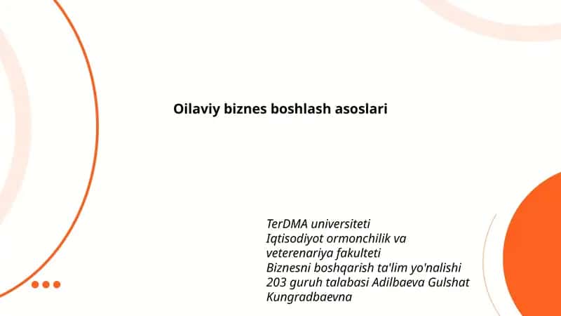Oilaviy biznes boshlash asoslari 1