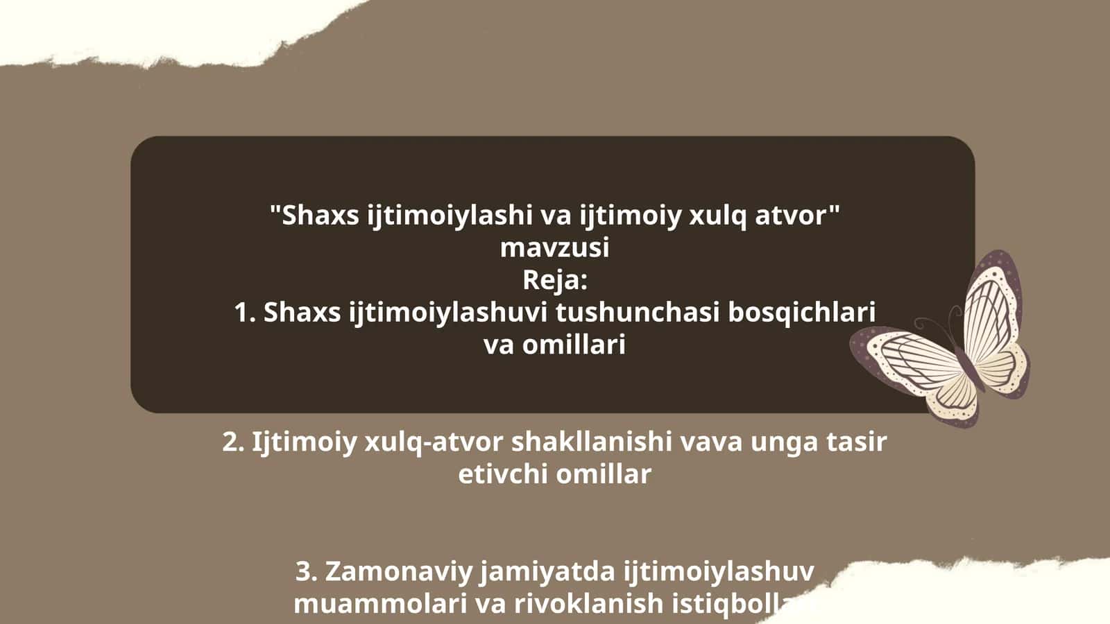 Shaxs ijtimoiylashi va ijtimoiy xulq atvor mavzusi 1