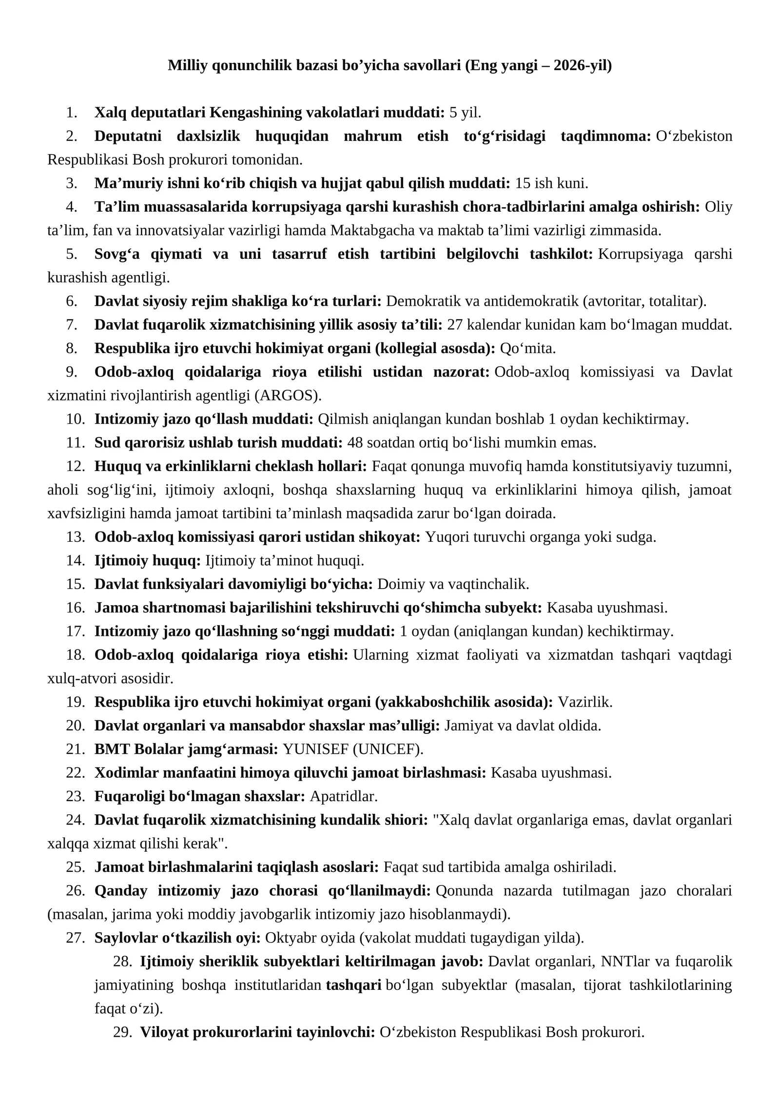 ARGOS savollari qonunchilik bazasi (Javoblari bilan Eng yangilari - 2026) 1