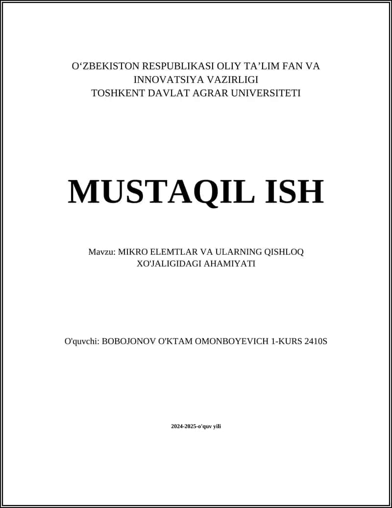 MIKRO ELEMTLAR VA ULARNING QISHLOQ XO'JALIGIDAGI AHAMIYATI 1