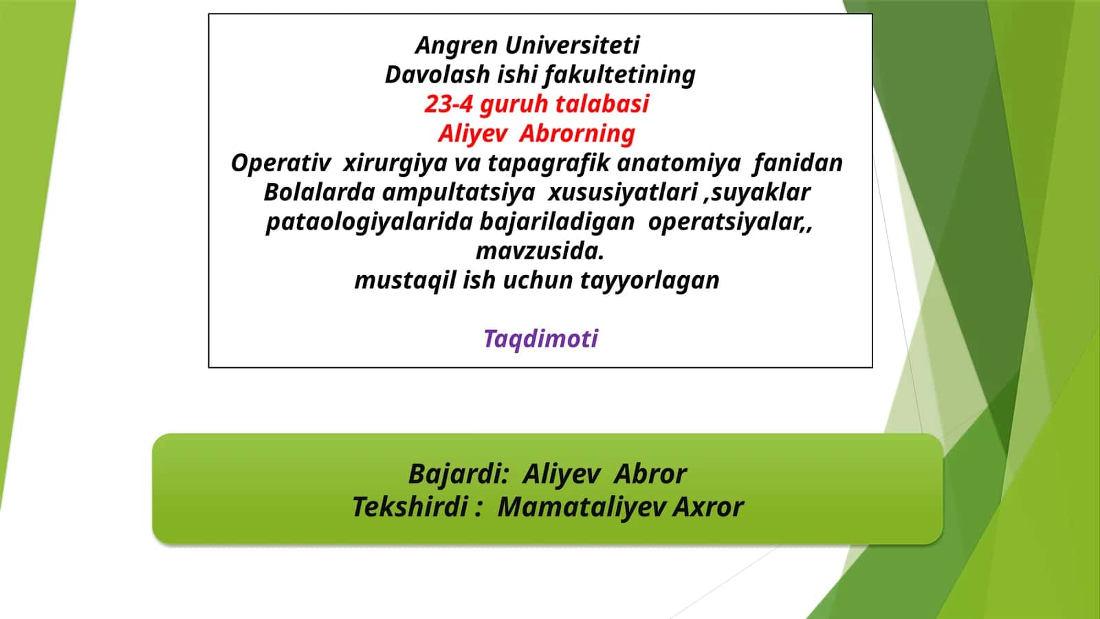 Angren Universiteti Davolashishi fakulteti 1