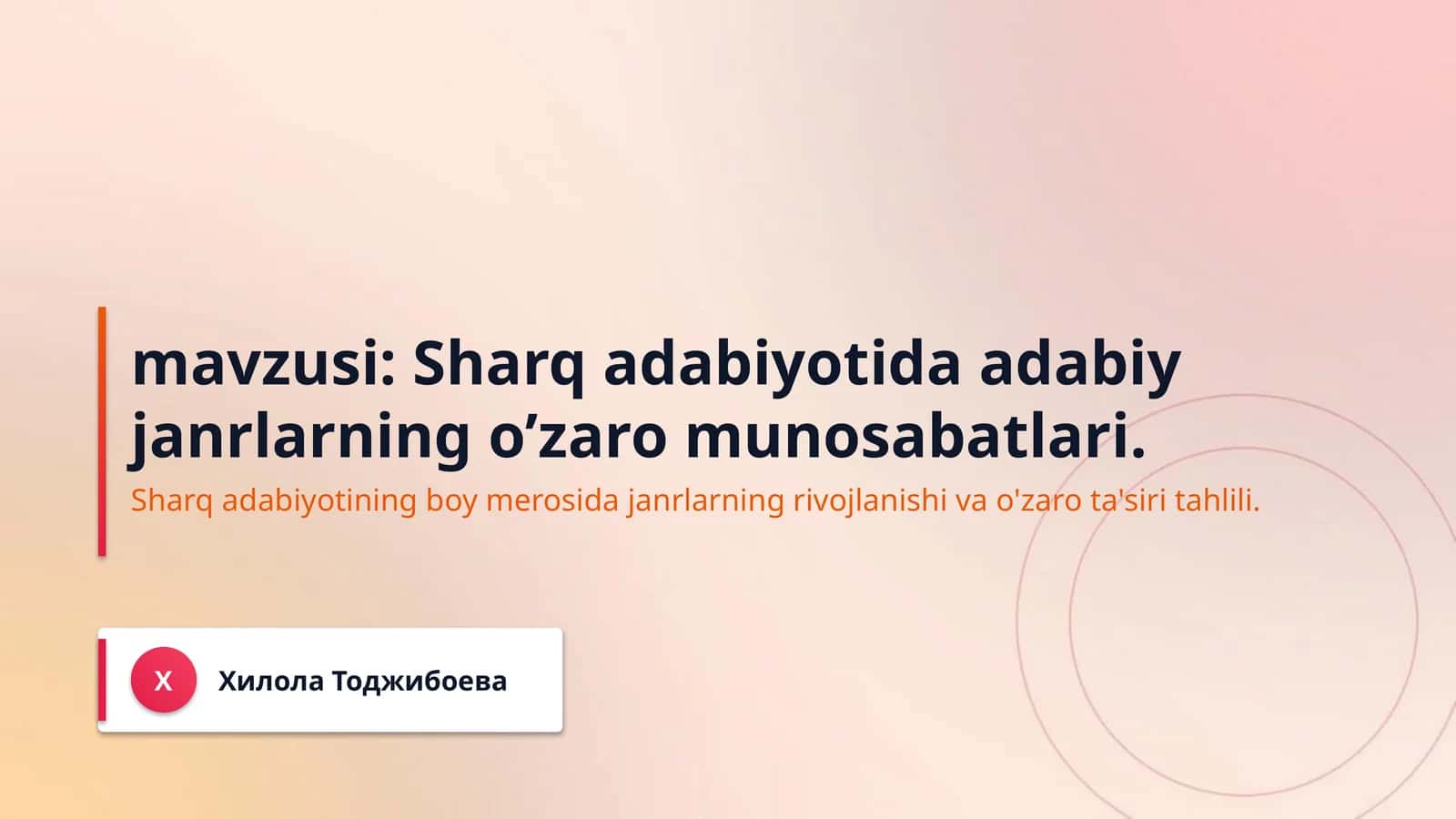 mavzusi: Sharq adabiyotida adabiy janrlarning o’zaro munosabatlari. 1