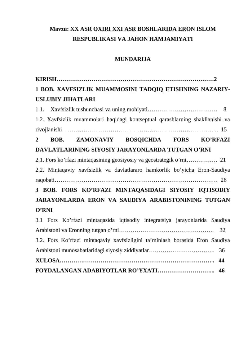XX ASR OXIRI XXI ASR BOSHLARIDA ERON ISLOM RESPUBLIKASI VA JAHON HAMJAMIYATI 1