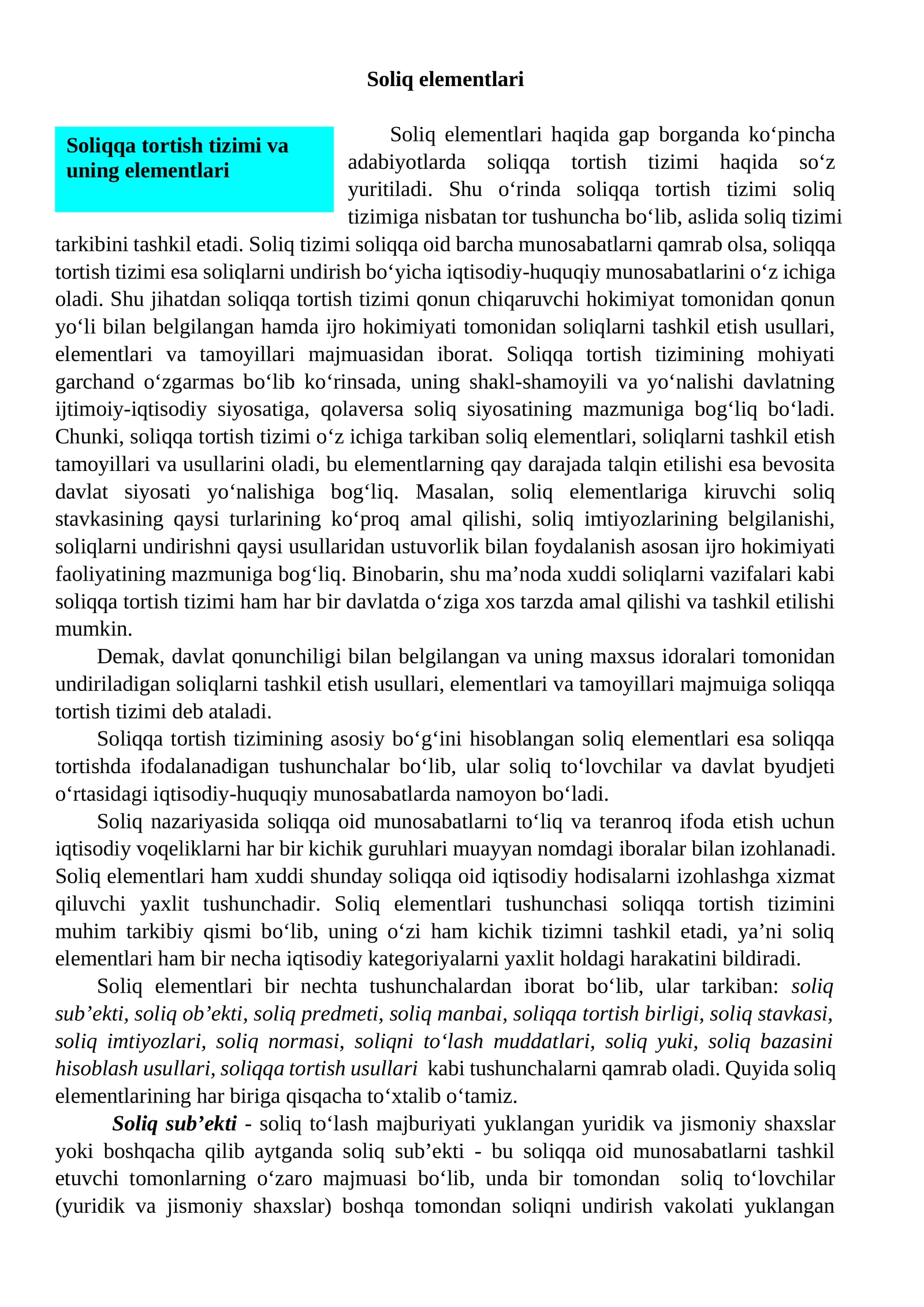 Soliq elementlari 1