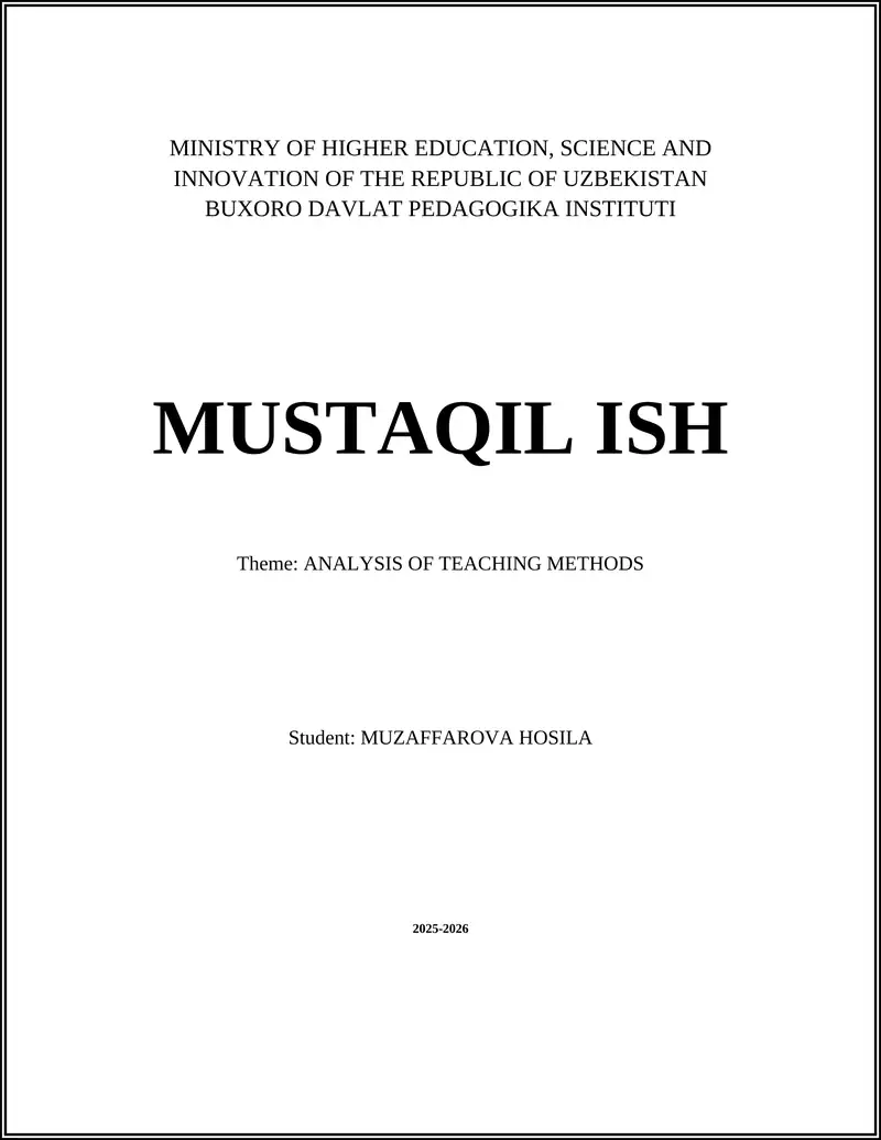 ANALYSIS OF TEACHING METHODS 1