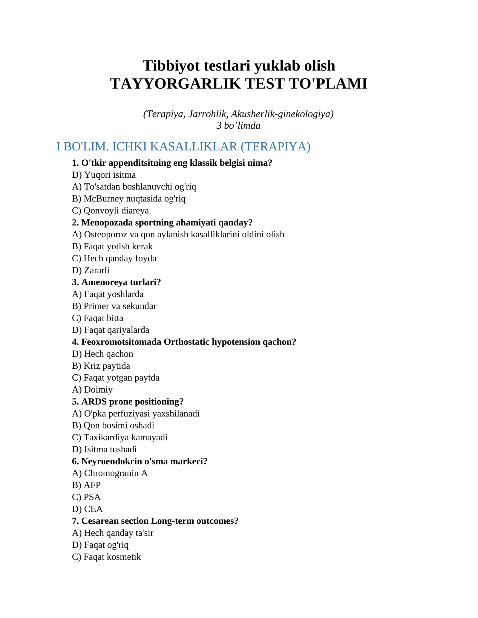Tibbiyot testlari yuklab olish 1