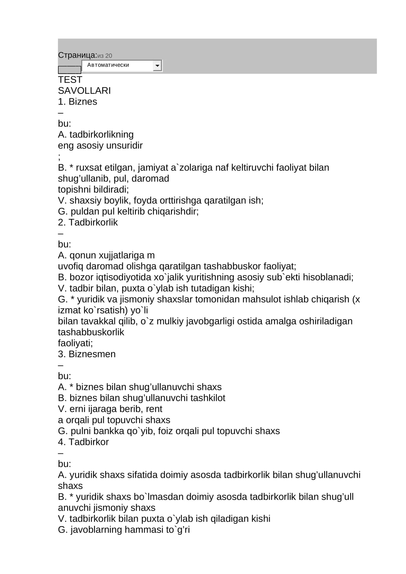 TEST SAVOLLARI 1
