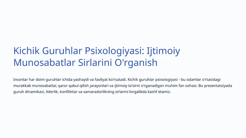 Kichik Guruhlar Psixologiyasi 1