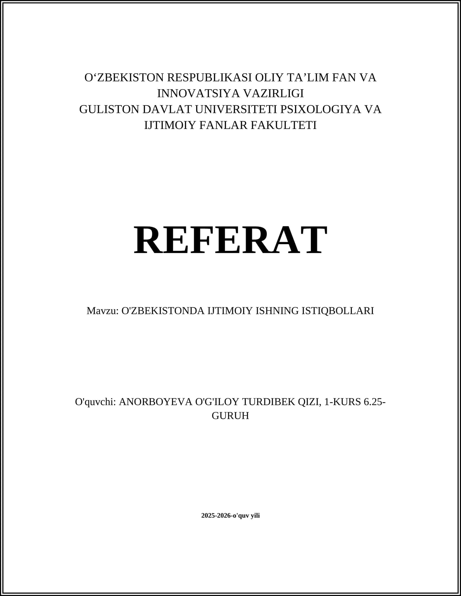 O'ZBEKISTONDA IJTIMOIY ISHNING ISTIQBOLLARI 1