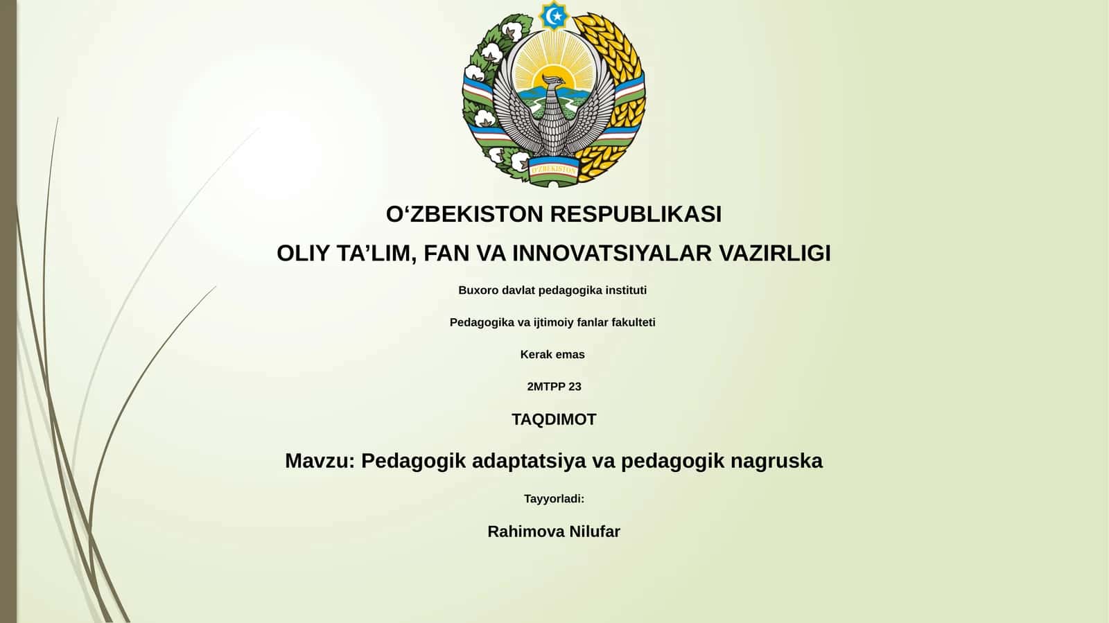 Pedagogik adaptatsiya va pedagogik nagruska 1