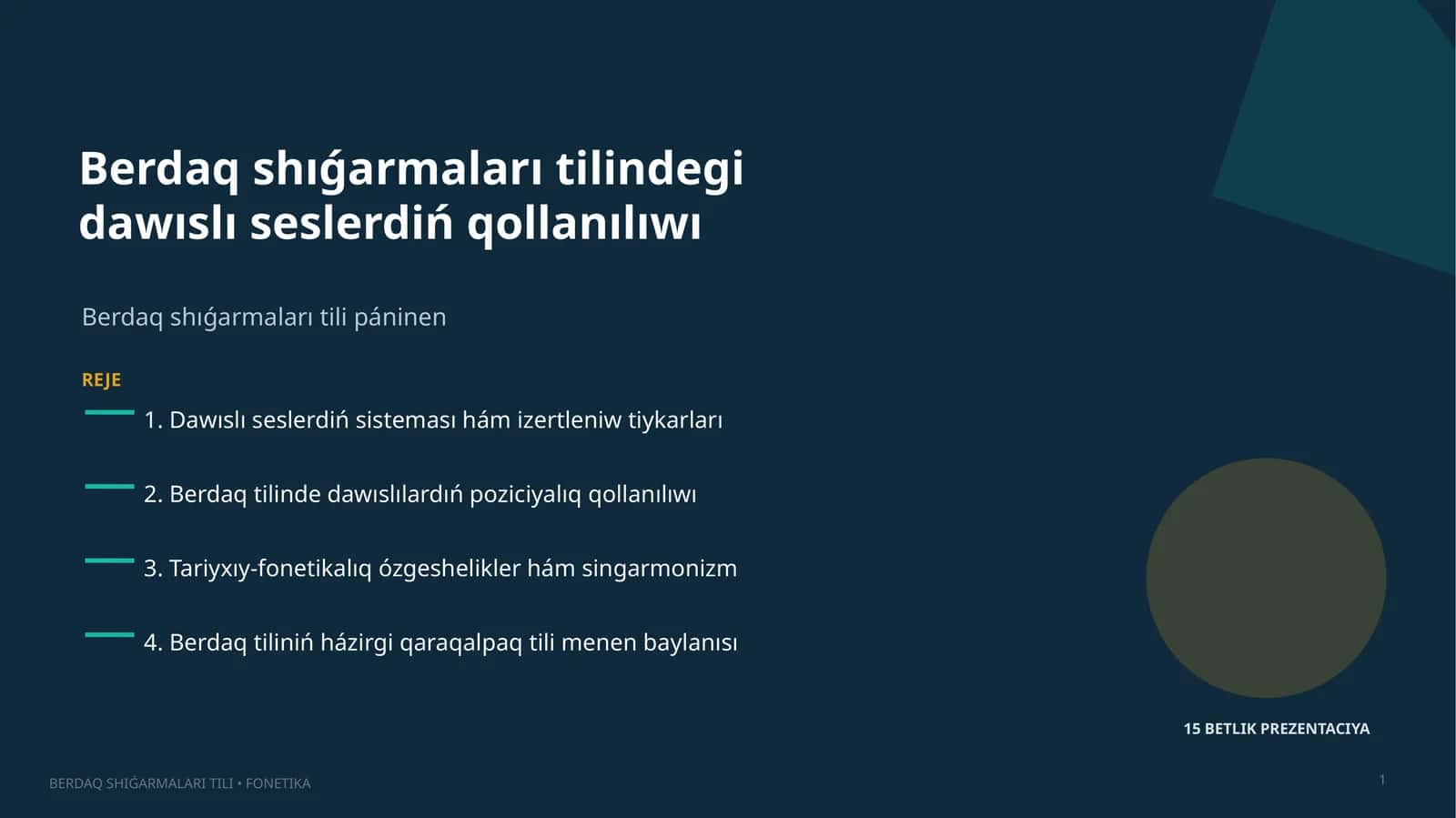 Berdaq shıǵarmaları tilindegi 1