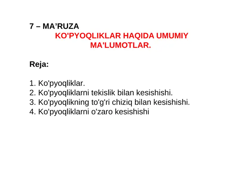 KO'PYOQLIKLAR HAQIDA UMUMIY MA'LUMOTLAR 1