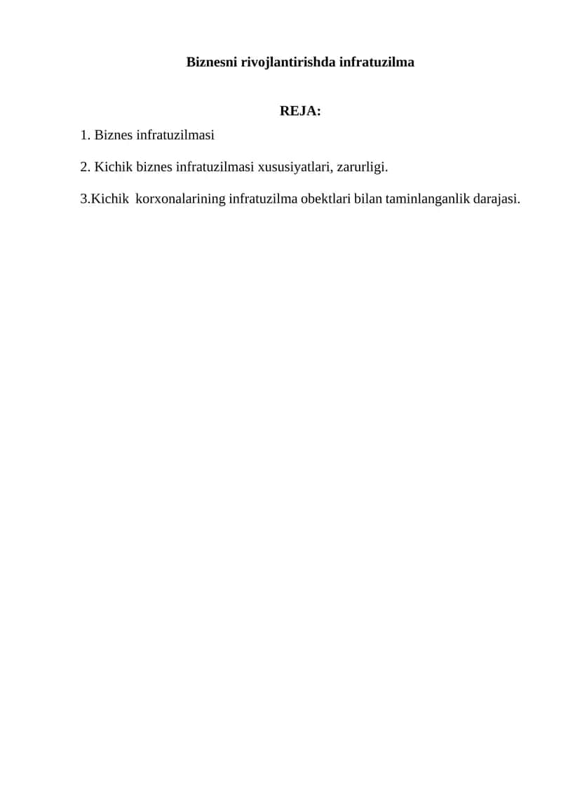Biznesni rivojlantirishda infratuzilma 1