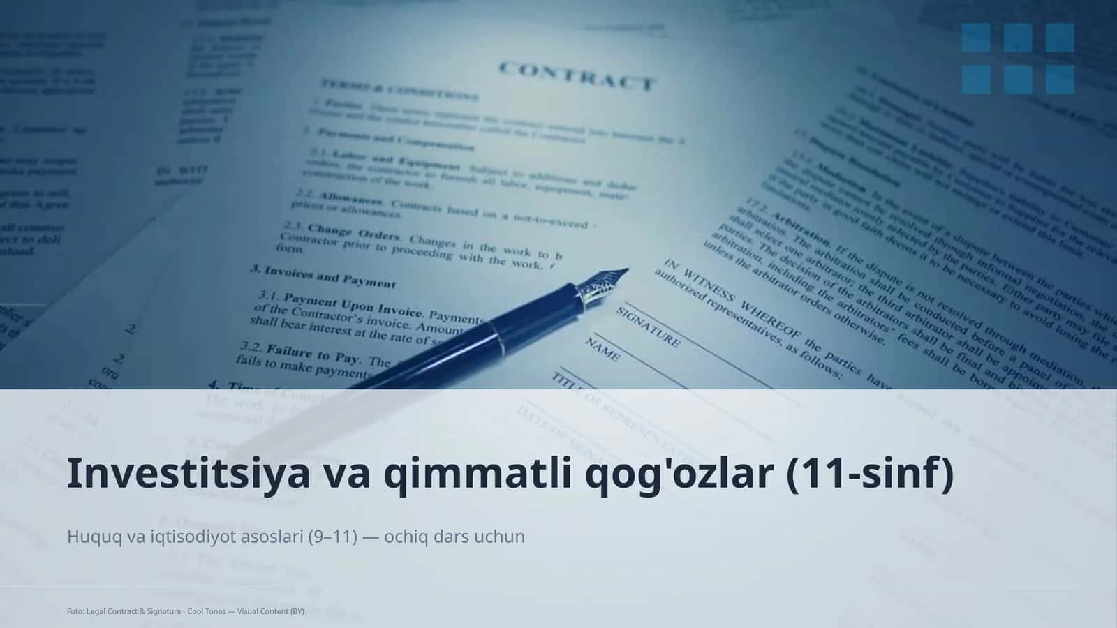 Investitsiya va qimmatli qog'ozlar (11-sinf) 1