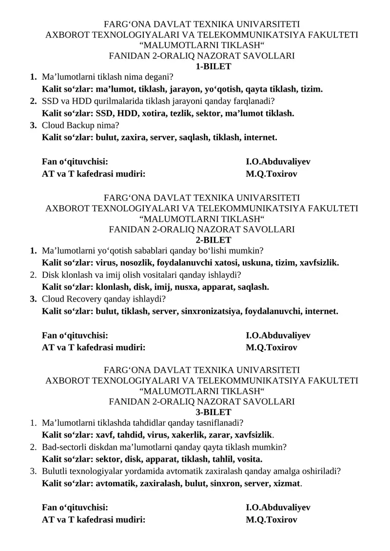 MALUMOTLARNI TIKLASH 1