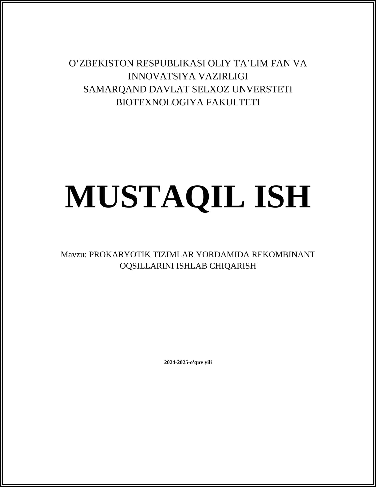 PROKARYOTIK TIZIMLAR YORDAMIDA REKOMBINANT OQSILLARINI ISHLAB CHIQARISH 1