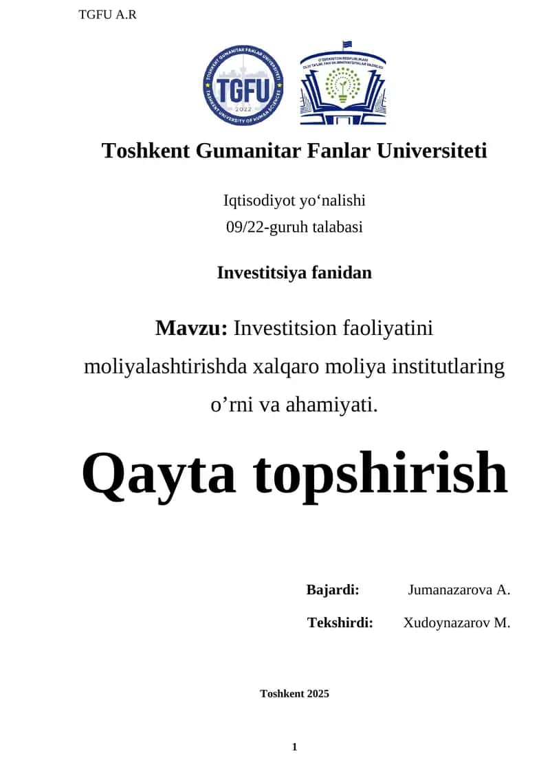 Investitsion bozorlarda tahlilchilarning roli va investitsiya foydasini bashorat qilish 1