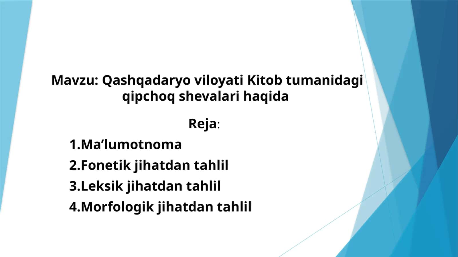 Qashqadaryo viloyati Kitob tumanidagi qipchoq shevalari haqida 1