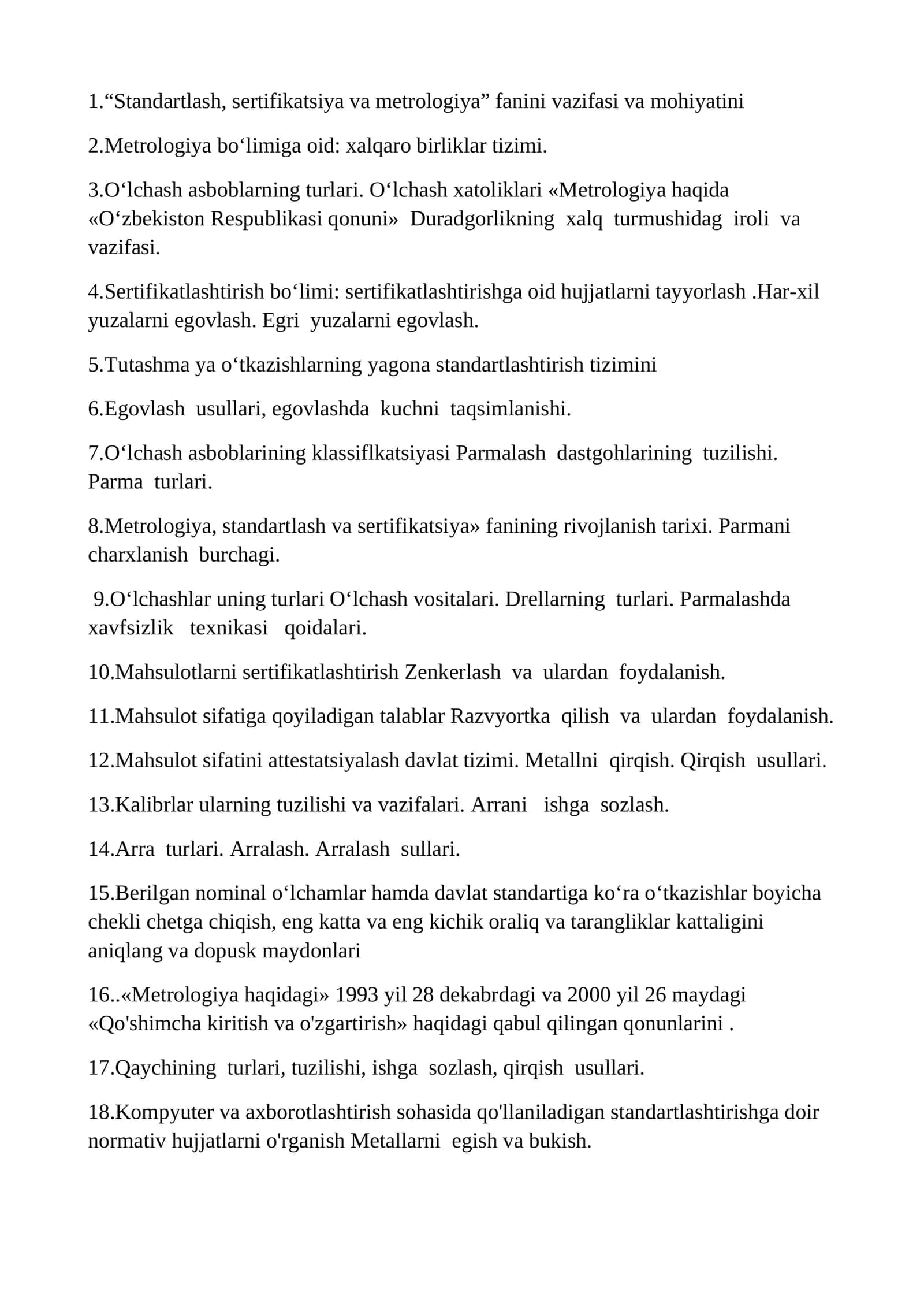 Standartlash, sertifikatsiya va metrologiya 1