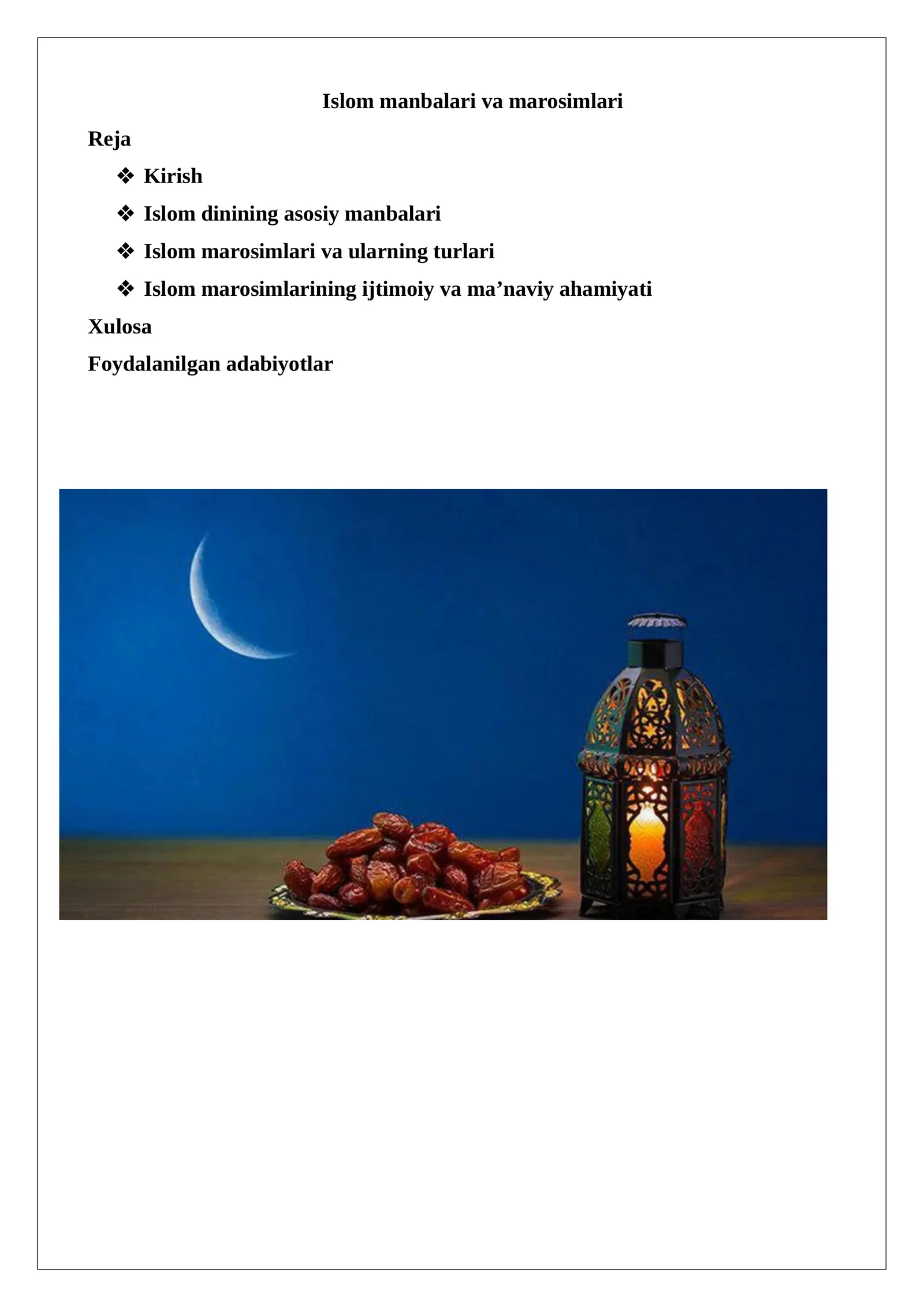Islom manbalari va marosimlari 1