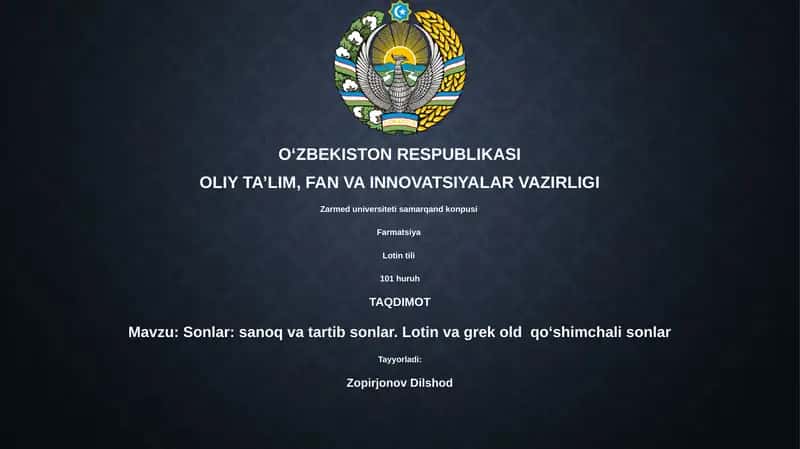 Sonlar: sanoq va tartib sonlar. Lotin va grek old qoʻshimchali sonlar 1