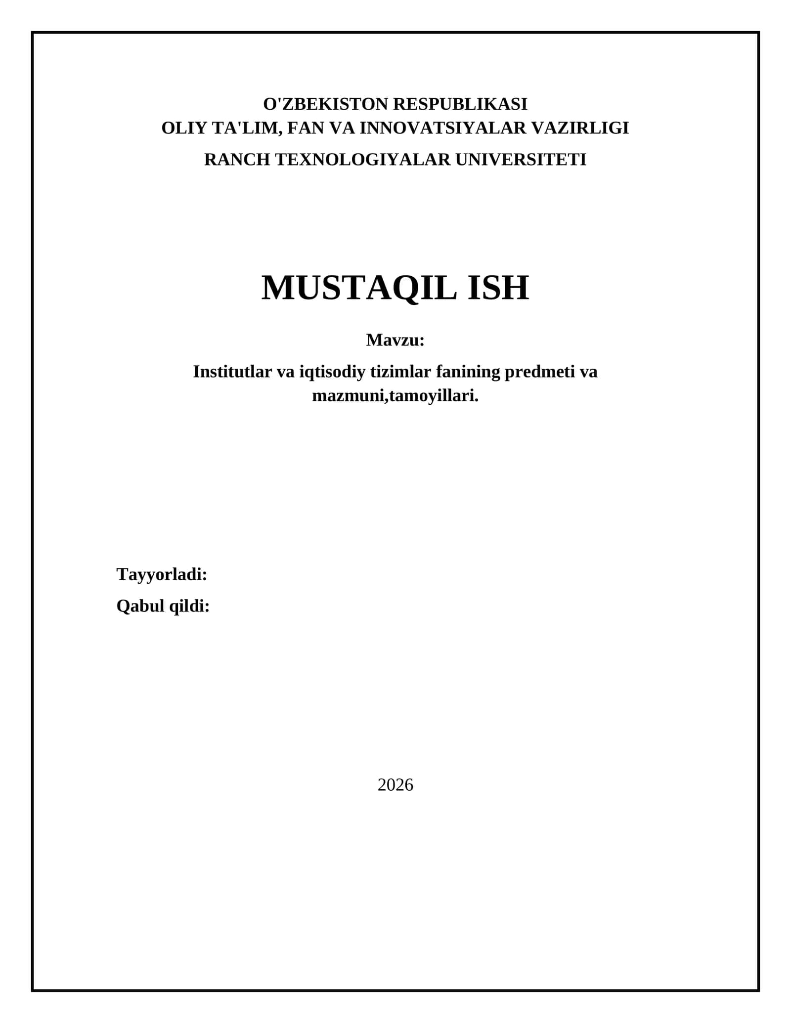 Institutlar va iqtisodiy tizimlar fani 1