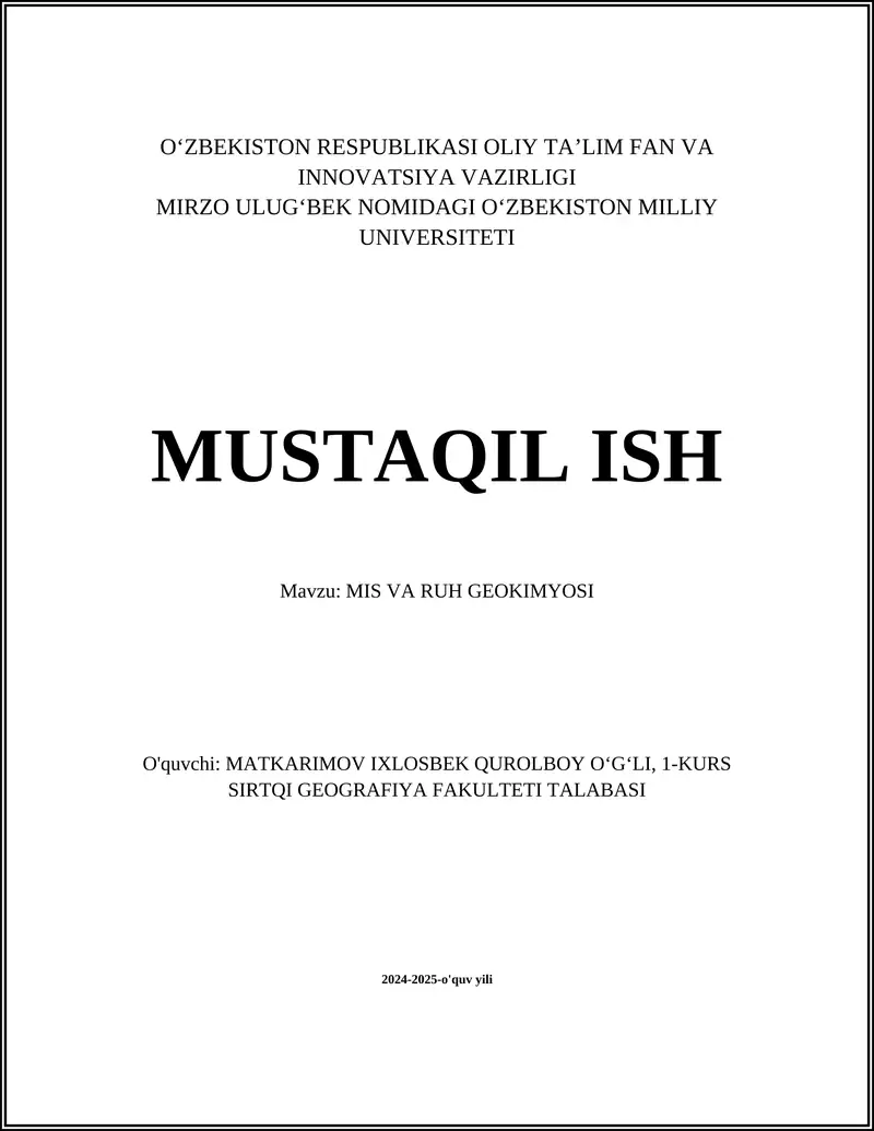 MIS VA RUH GEOKIMYOSI 1