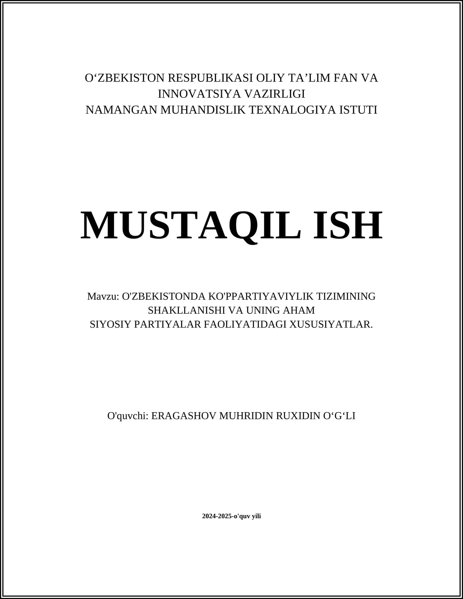 Ko'ppartiyaviylik tizimining tarixi O'zbekistonda 1