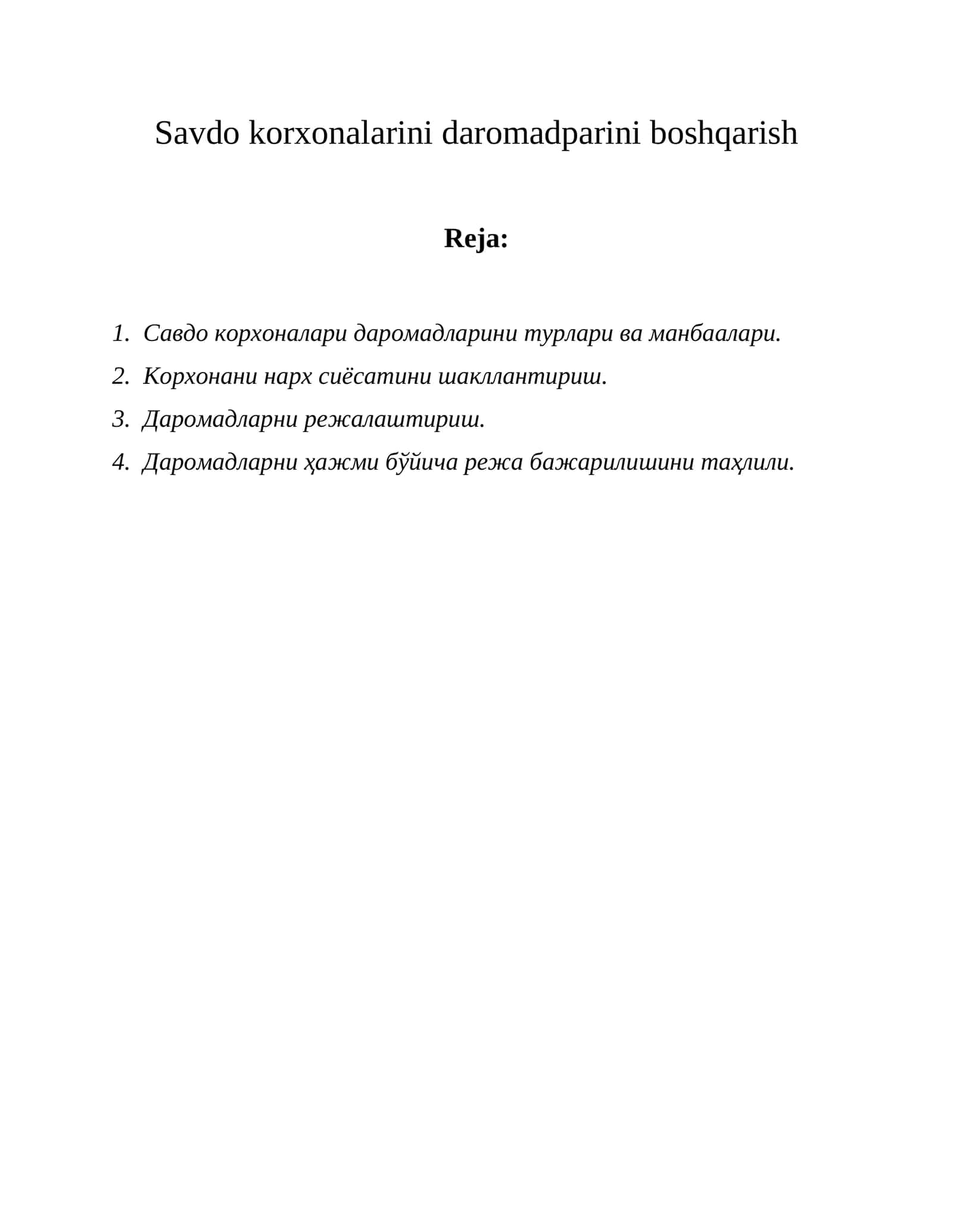 Savdo korxonalarini daromadparini boshqarish 1