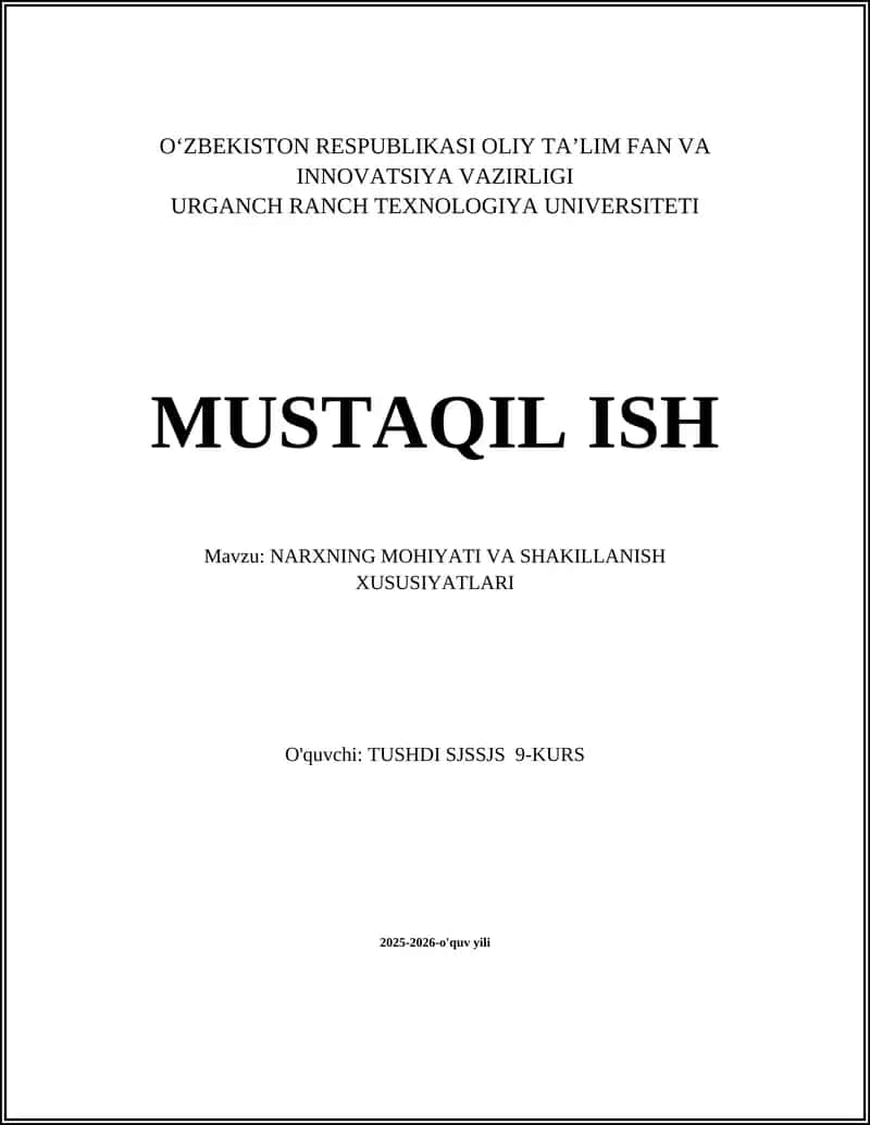 Narxning Mohiyati va Shakillanish Xususiyatlari 1