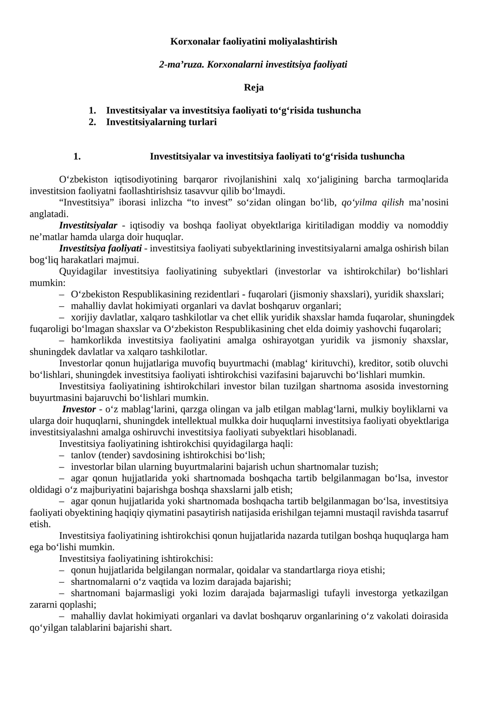 Korxonalar faoliyatini moliyalashtirish 1